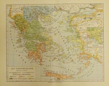 1899 - alter Druck, Landkarte Alt-Griechenland (Maßstab 1: 3 500 000)